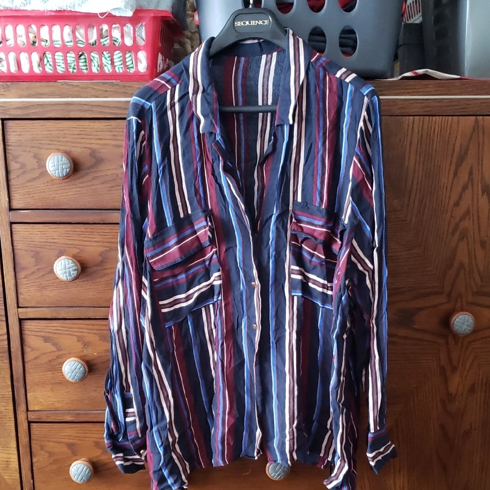 Unbranded Striped Button Down Shirt - Blue, Red, White